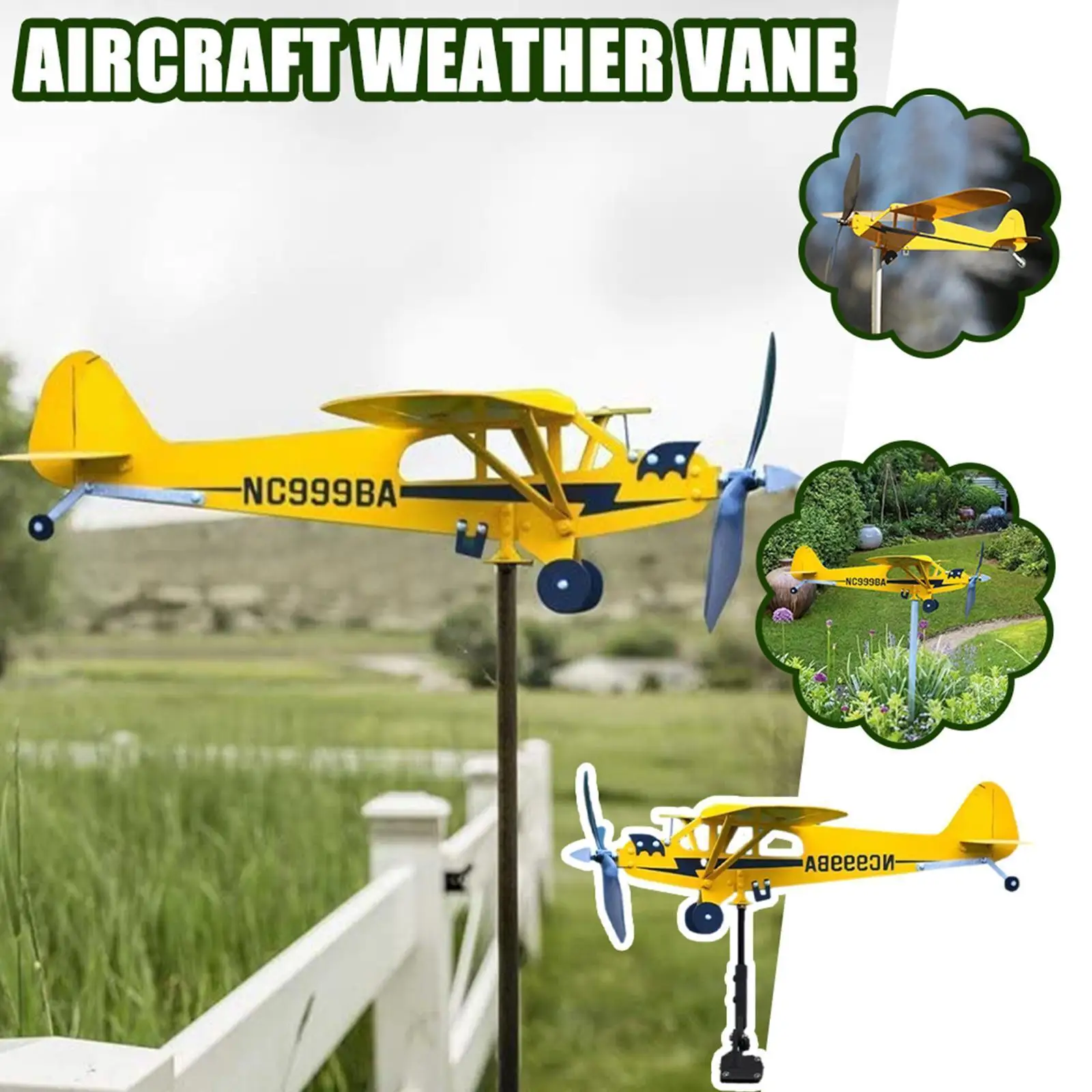 

Садовый декор Piper J3 Cub самолёт лопасти для защиты от атмосферных воздействий штепсельная Вилка для крыши уличные метеорологические шпиннеры для украшения самолета сад W L6G2