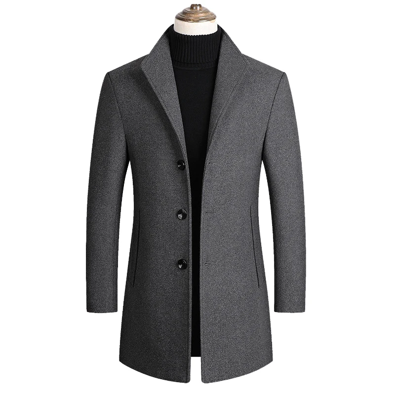 

Зимняя шерстяная куртка для мужчин, высококачественное шерстяное пальто, повседневное приталенное однотонное пальто, мужской длинный хлопковый роскошный Тренч с воротником, мужская куртка
