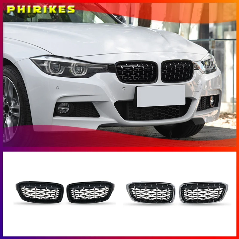 

Хромированные решетки для почек, передний бампер в стиле метеорита для BMW 3 серии F30 F35 F31 2012-2018, гоночные решетки в алмазном стиле