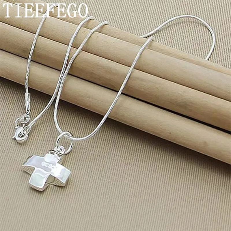 

TIEEFEGO 925 Sterling Silver Cross Pendant Necklace 16-30 Inch Snake Chain For Women Man Wedding Engagement Party Jewelry