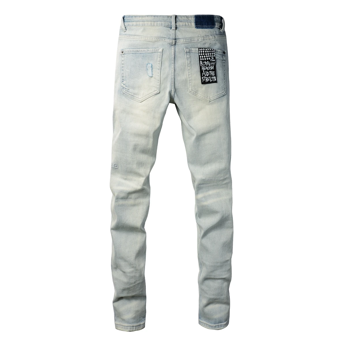 Американская уличная мода KSUBI Cross Jeans Vintage Wash Do Old Patch Голубые эластичные узкие