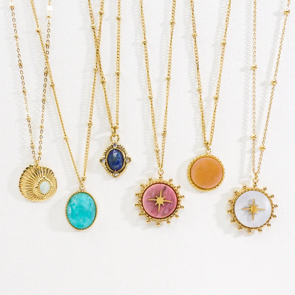 V. Подвеска из нержавеющей стали с натуральным камнем и звездой 14-каратного