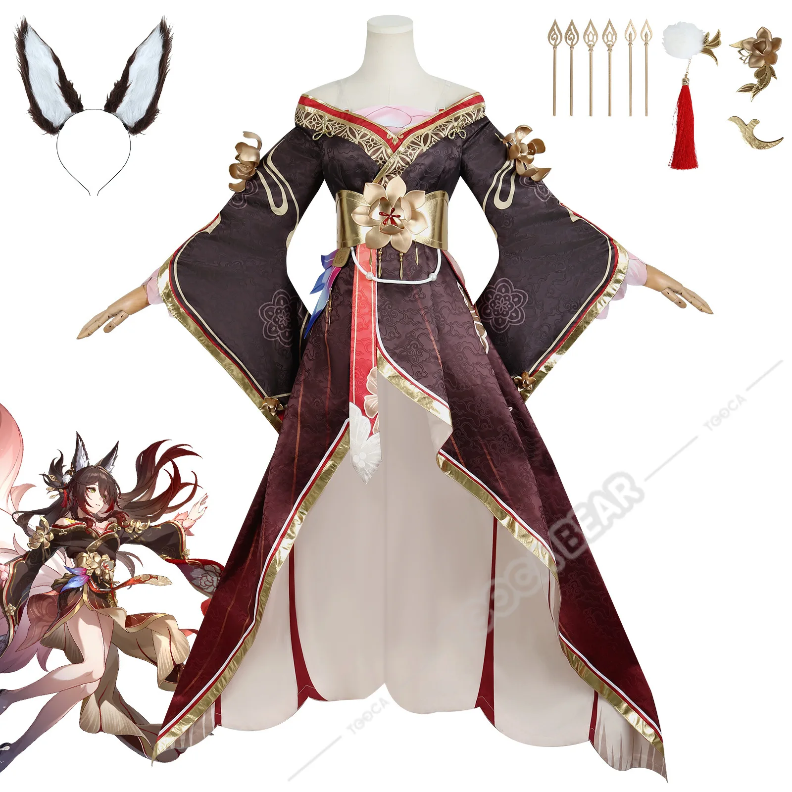 Fugue Косплей Костюм Игра Honkai Star Rail Парик Платье Tingyun Головные Уборы Заколки Хвост