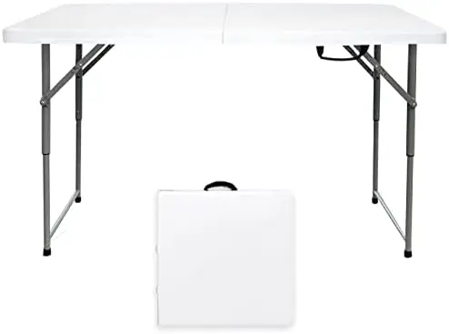 

Foot Folding Table Adjustable Height, 4ft Foldable Portable Plastic Small Card Table with Handle, Sewing Party Picnic Dining Cam