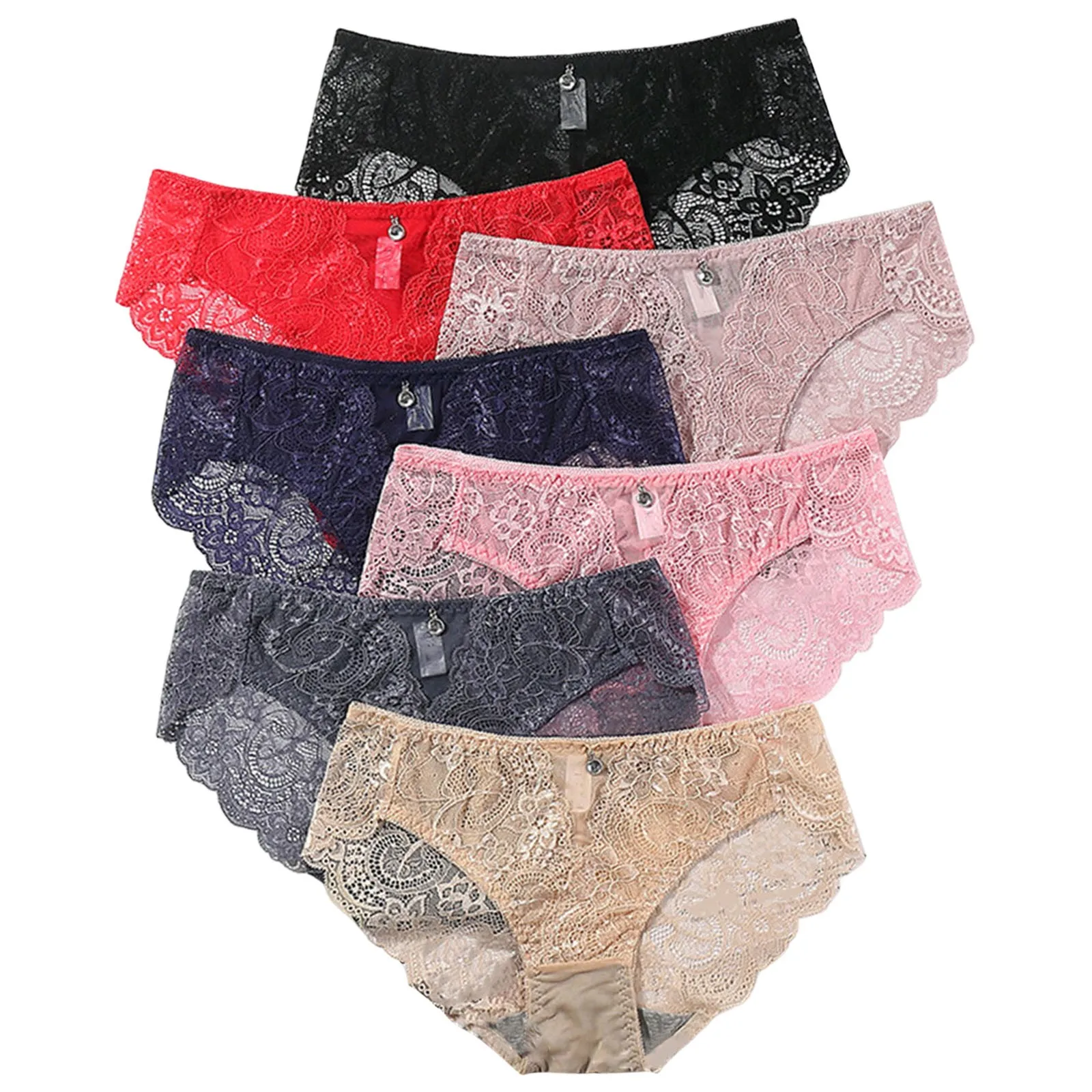 

Нижнее белье женское ультратонкое, хлопковое нижнее белье с прозрачной сеткой, с алмазным кружевом, без дышащей ткани, Размер 12, 5 пар