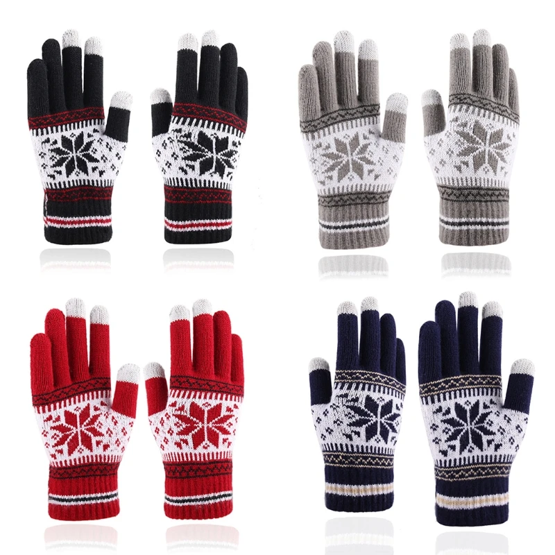 

Женские и мужские зимние вязаные перчатки в виде снежинок, плотные теплые плюшевые перчатки с подкладкой, рождественские уличные велосипед...