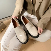 newcurve chunky loafers women split leather round toe slip on flats office ladies casual shoes for women college style shoes
