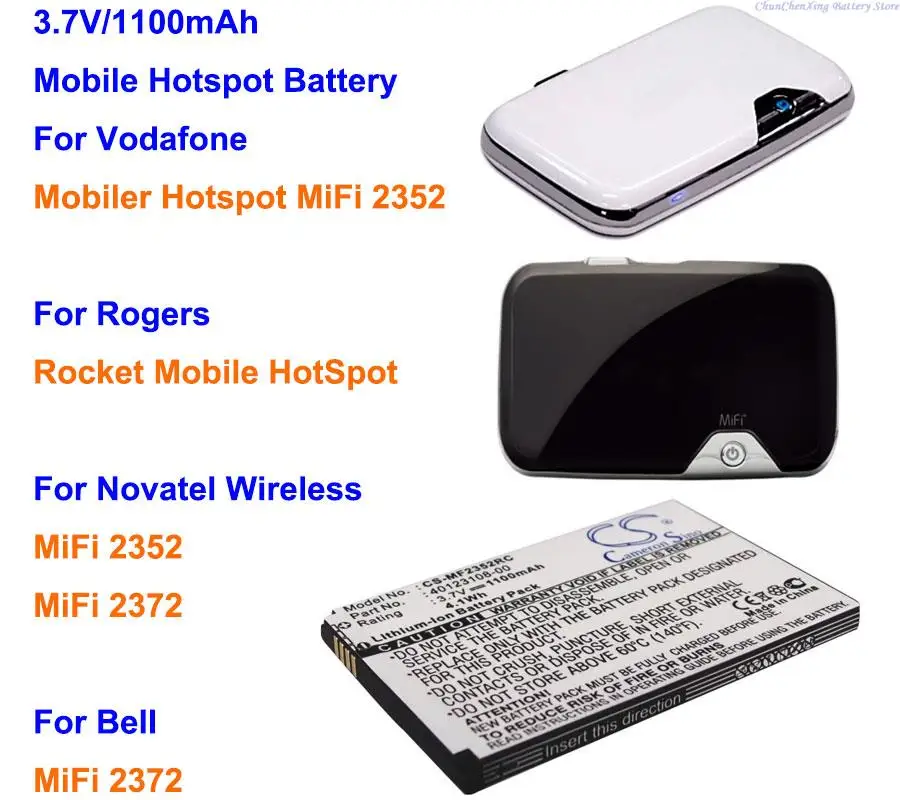 Фото Сменный аккумулятор 1100 мАч для беспроводных устройств Bell/Novatel MiFi 2372, Novatel Wireless/Vodafone MiFi 2352, Rogers HotSpot. №3