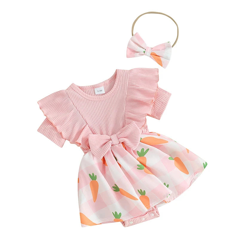 Детское платье-комбинезон в рубчик без рукавов с коротким рукавом и оборками