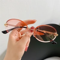 vintage oval rimless sunglasses round tinted gradient eyewear brand designer small round fashion female sun glasses shades uv400