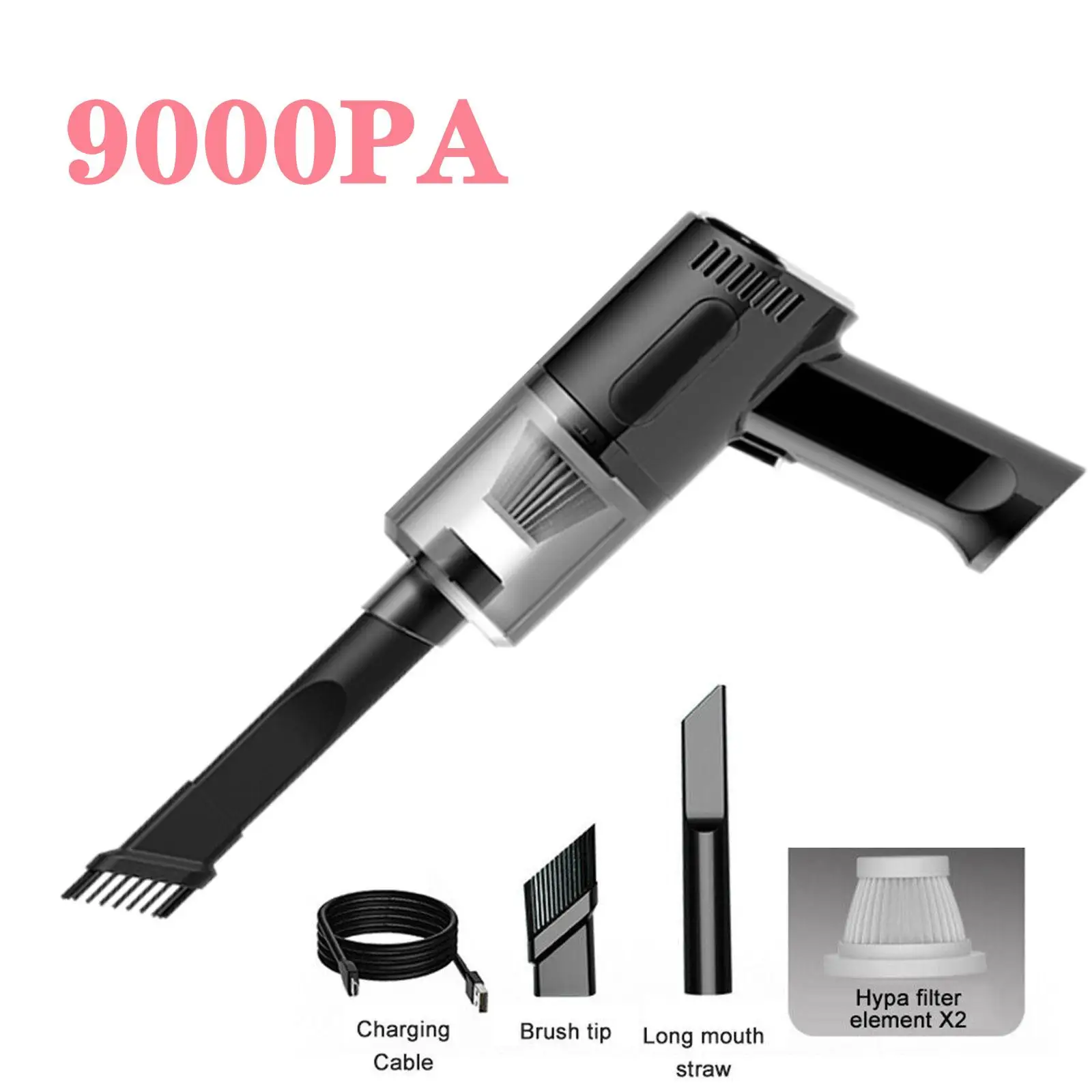 

9000Pa Mini Wireless Car Vacuum Cleaner Super Strong Suction Portable Handheld Gun Style Vacumm Cleaner Interior Home Cleaning