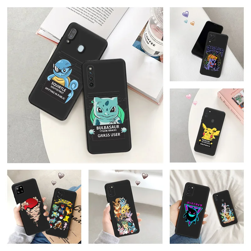 Phone Case for Samsung a24 a20e a21s a22 a23 a25 a11 a12 a13 a14 a15 a10 a30 Pikachu Squirtle Pokemon Soft Black Silicone Cover