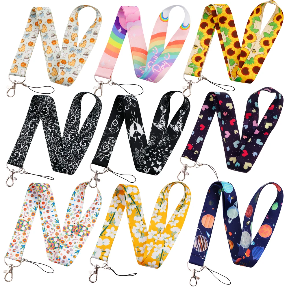 

Cute Sunflower Rainbow Lanyard for Keys ID Credit Card Cover Pass Mobile Phone Charm Neck Strap Badge Holder Keyring Accessories