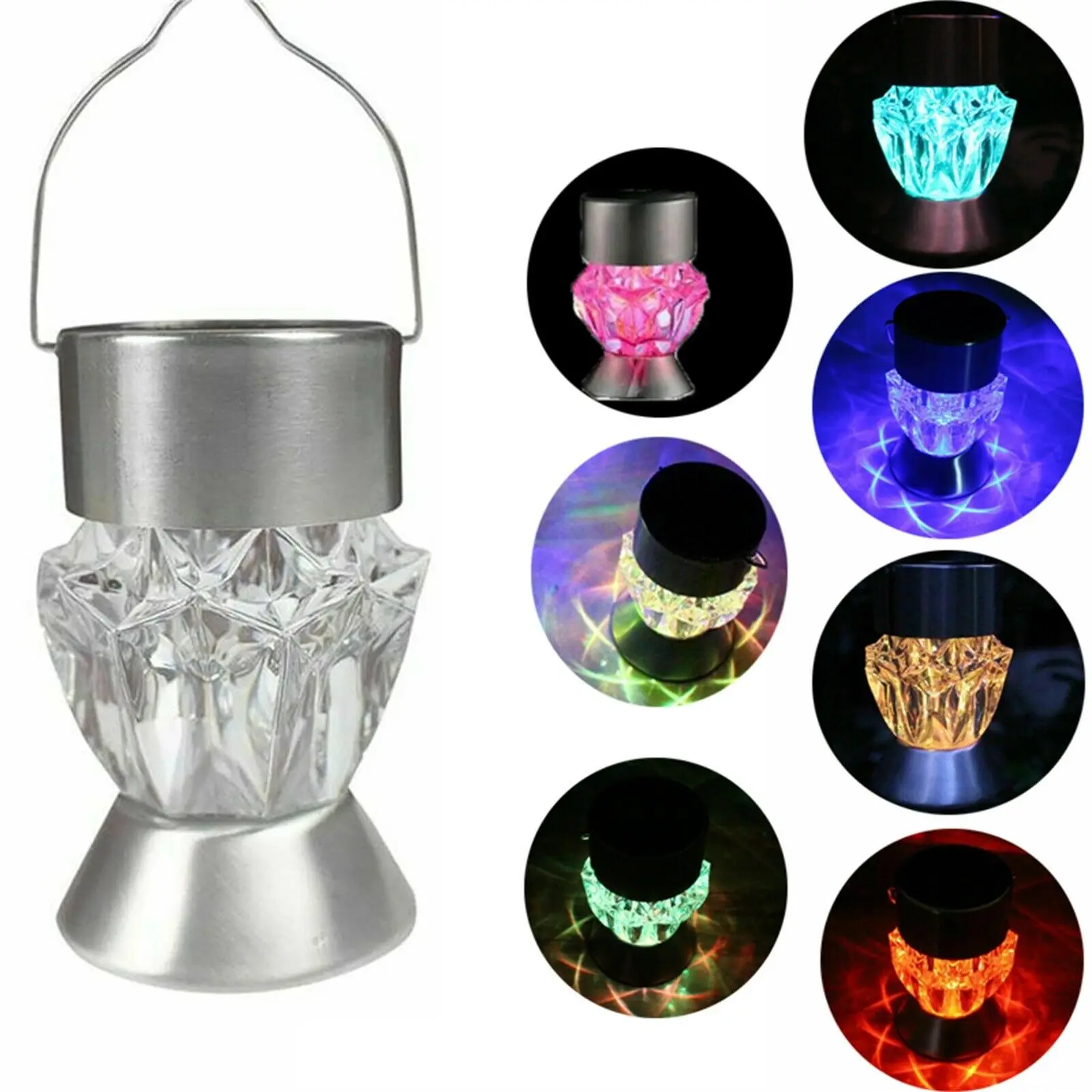 

7 Color Changing Solar LED Hanging Light Lantern Lamp Powered Sunlight Waterproof Diamond Light for Outdoor Garden Patio Decor