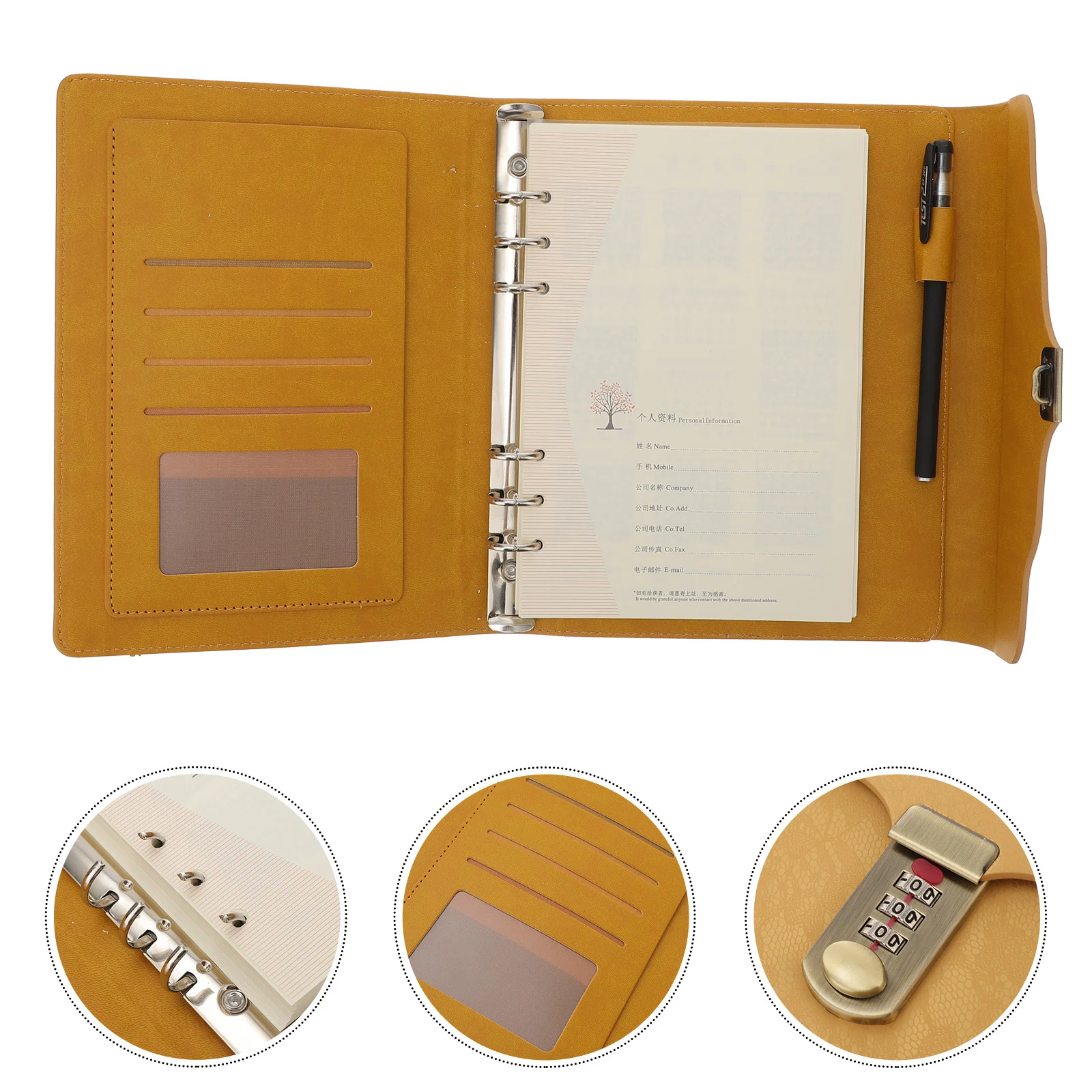 

Business Binder Notebook Combination Lock Journal Handbook Three- Password Blank Paper Writing Journals Diary Travel