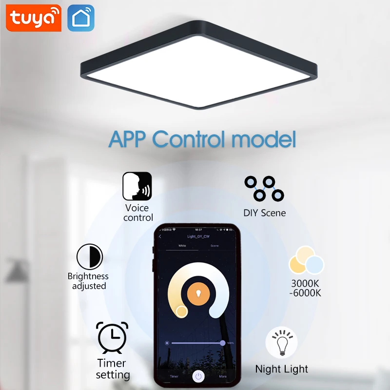 Square Smart Ceiling lamp Tuya App Remote Control lights Brightness Dimmable indoor lighting led for Living room |