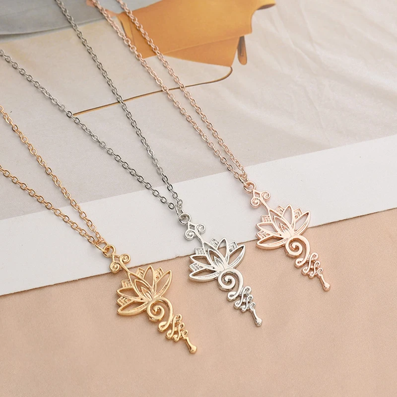 

Artistic Lotus Flower Pendant Necklace Hippie Necklaces Women Hollow Plating Necklaces Jewlery Gift Yoga Healing Charms Pendants