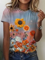 summer fashion new womens round neck printed pullover loose short sleeved t shirt casual office all match tops female lady