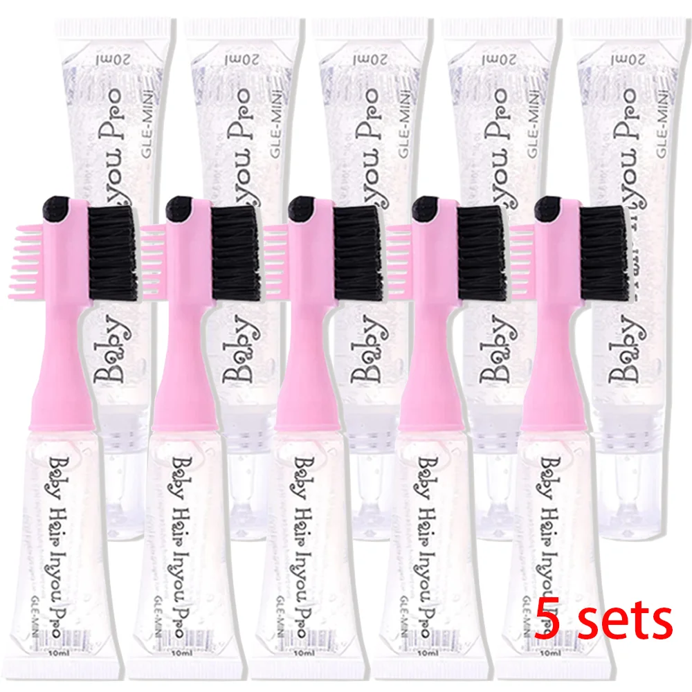 

5 Pcs/Lot Edge Control Brush with Gel Bulk Portable Fixative Gel Hair Gel Non-greasy Hair Styling Products Baby Hair Edges Brush