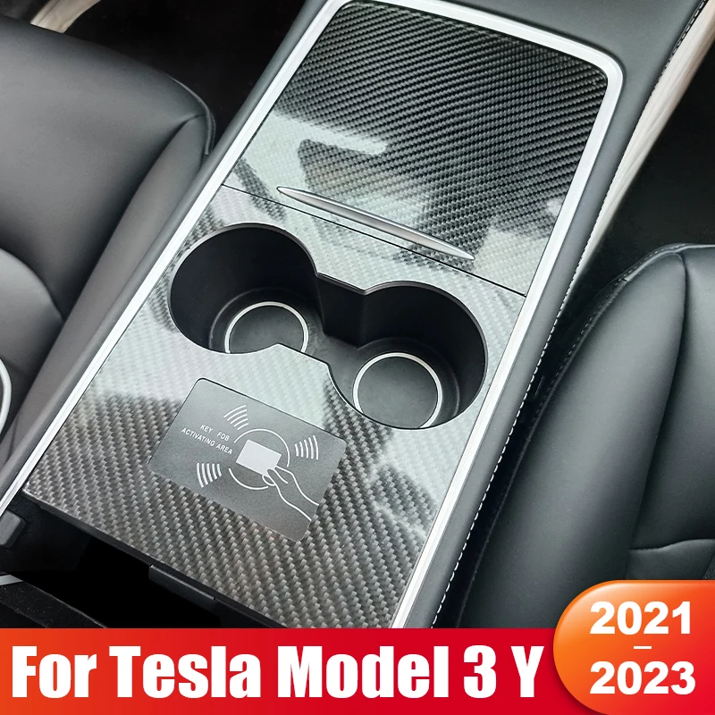 

For Tesla Model 3 Y 2021 2022 2023 2024 Car Central Control Panel Cover Anti-Scratch Sticker Real Carbon Fiber Accessories