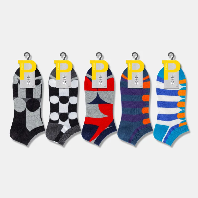 5 pairs of Chinese style boys' pure cotton antiskid silicone invisible ship compression breathable ship socks men's cotton socks