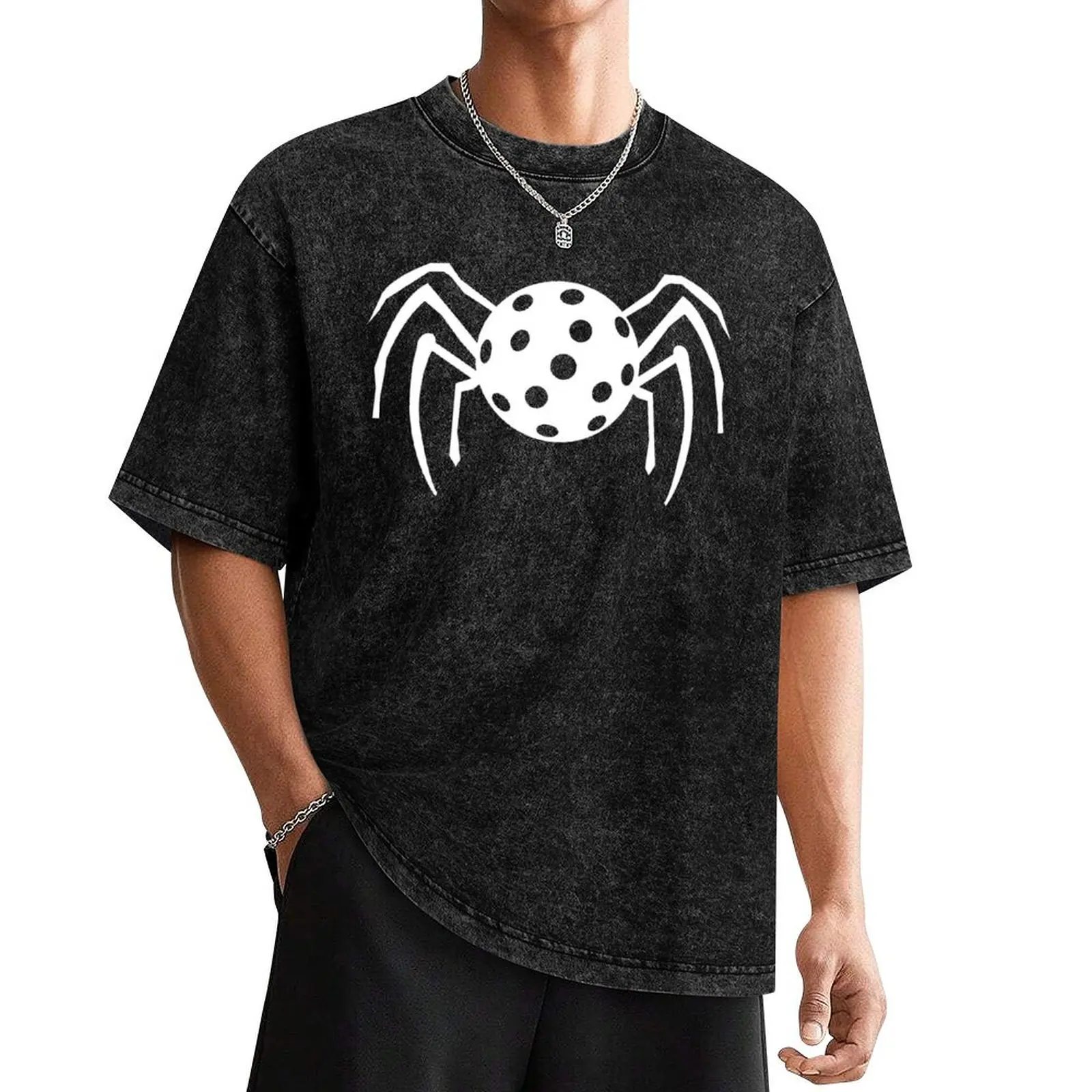 Мужская белая футболка Pickleball Halloween Spider