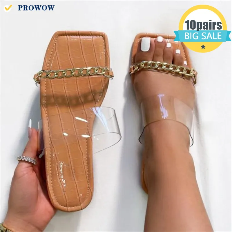 

PROWOW Summer Western Style Large Size Sandals Female 2022 Trend Square Head Metal Chain Fairy Wind Women's Shoes Wholesale 7586