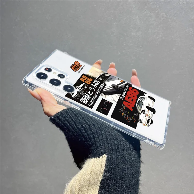 Чехол для телефона с японским аниме Fujiwara Takumi AE86 Initial D label для Samsung S22 S23 Ultra S20 S21 Plus A71 A52, Прозрачная мягкая задняя крышка
