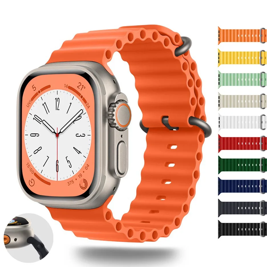 

Ocean Silicone Band for Apple Watch Ultra Pro 49mm 45mm 44mm 40mm 41mm 42mm Sport Stretch Strap for IWatch Series 8 7 6 SE 54321