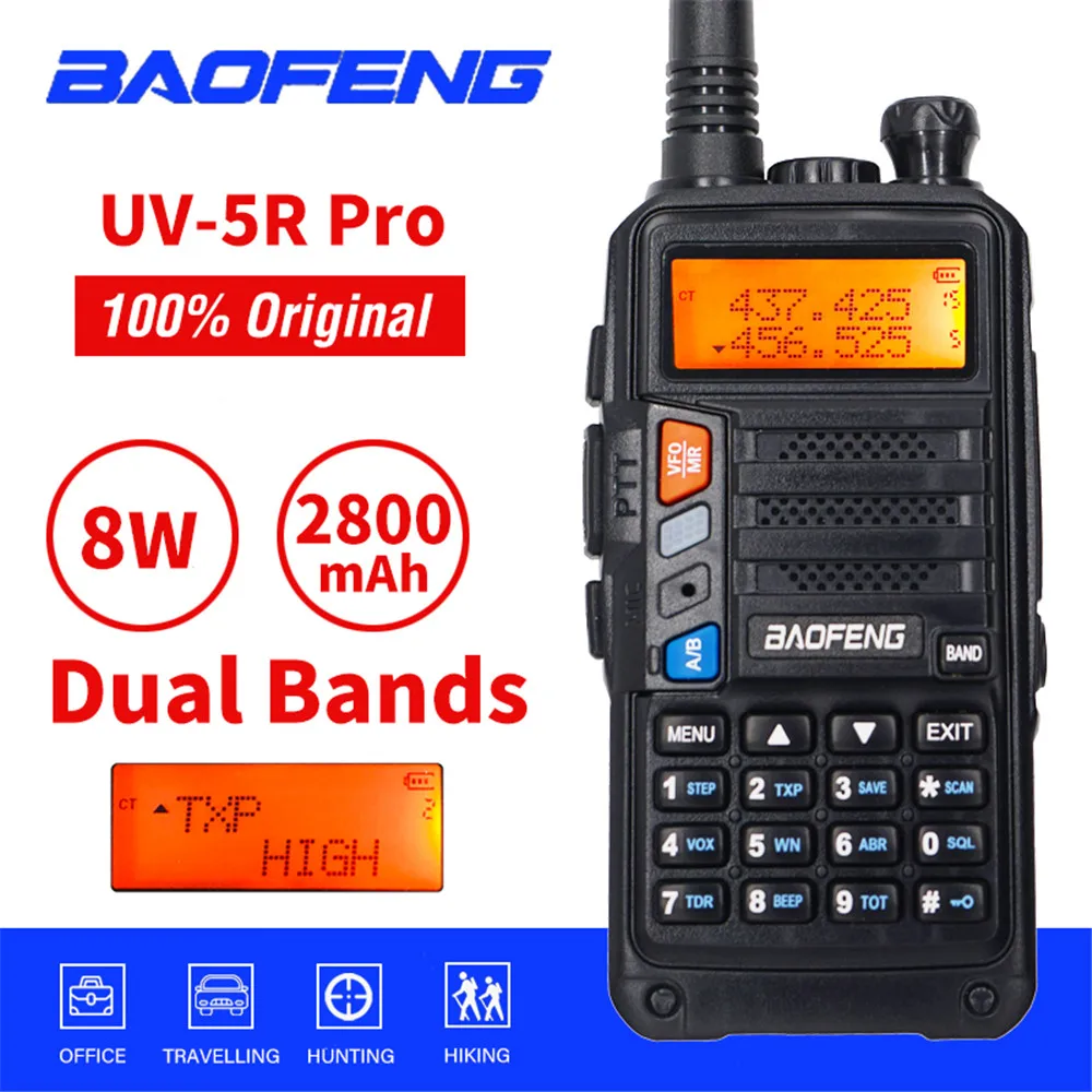 Powerful BaoFeng UV-5R Pro Walkie Talkie CB Radio Transceiver 8W 10km Long Range Portable Radio for Hunt Forest City Upgrade 5R