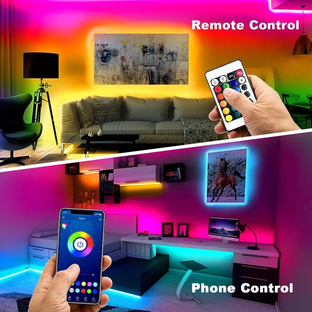 Фото Светодиодная лента RGB s 5 м 10 М 5050, настенные смарт-лампы с Bluetooth для ТВ, Рождественское украшение, для спальни, шкафа, эстетическое украшение комнаты, светильник ильник №2