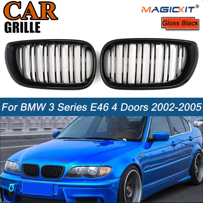 

MagicKit Подходит для BMW 3-Series E46 седан 2002-2005 Facelift 4 двери передний бампер Гриль глянцевый черный Автомобильный гонки решетка двойная линия
