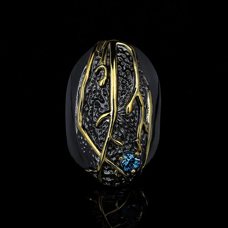 

Кольцо в стиле ретро панк для женщин кольцо с узором в виде ракушки с голубым Цирконом Ювелирное кольцо Черное золото стильное ювелирное из...