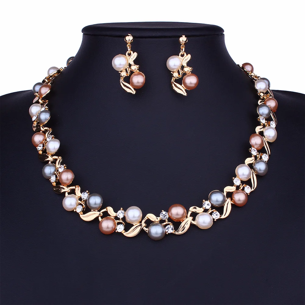

2 Pieces Fashionable Originality Is Melting Bohemia Style Lady Chromatic Pearl Necklace Earring Set