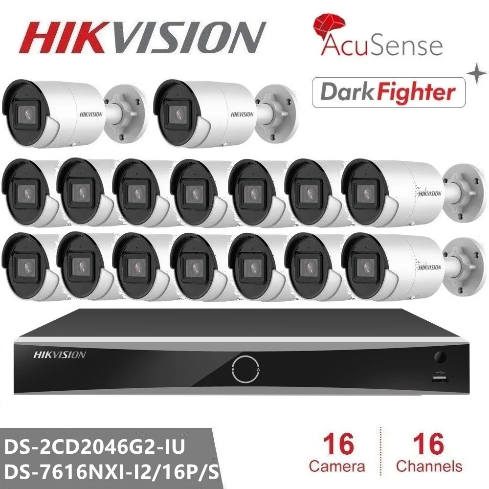 

Hikvision, английские комплекты видеонаблюдения DS-2CD2046G2-IU 4 MP AcuSense, сетевая камера iVMS-4200, Hik-Connect, Hik-центральное приложение