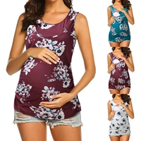 womens maternity nursing tops shirt floral printed breastfeeding t shirt top double layer soft sleeveless pregnancy clothes