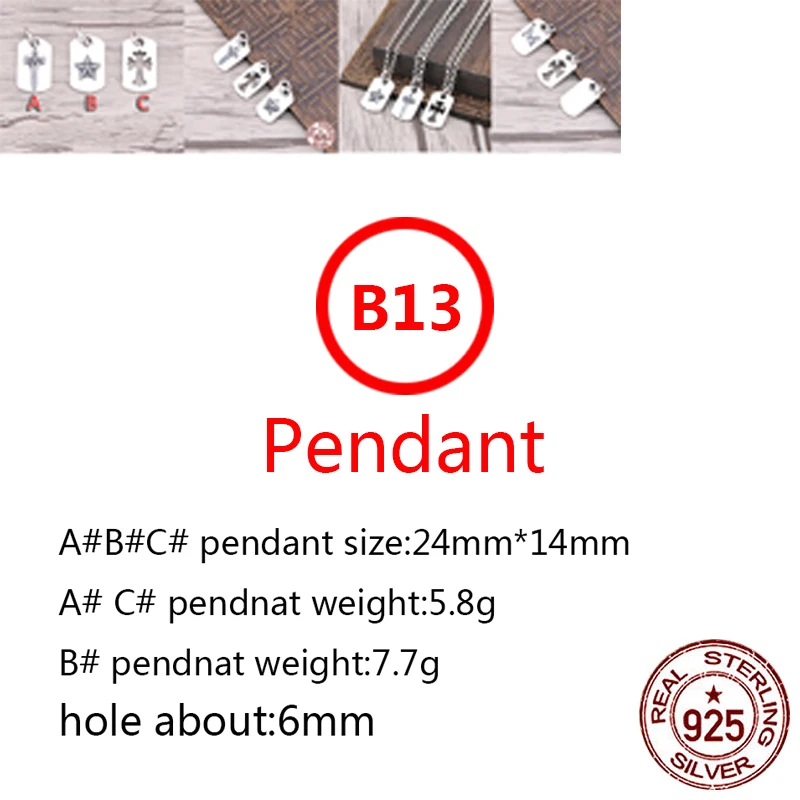 

B13 925 sterling silver pendant retro personality punk hip-hop style cross five-pointed star shaped jewelry gift for friends