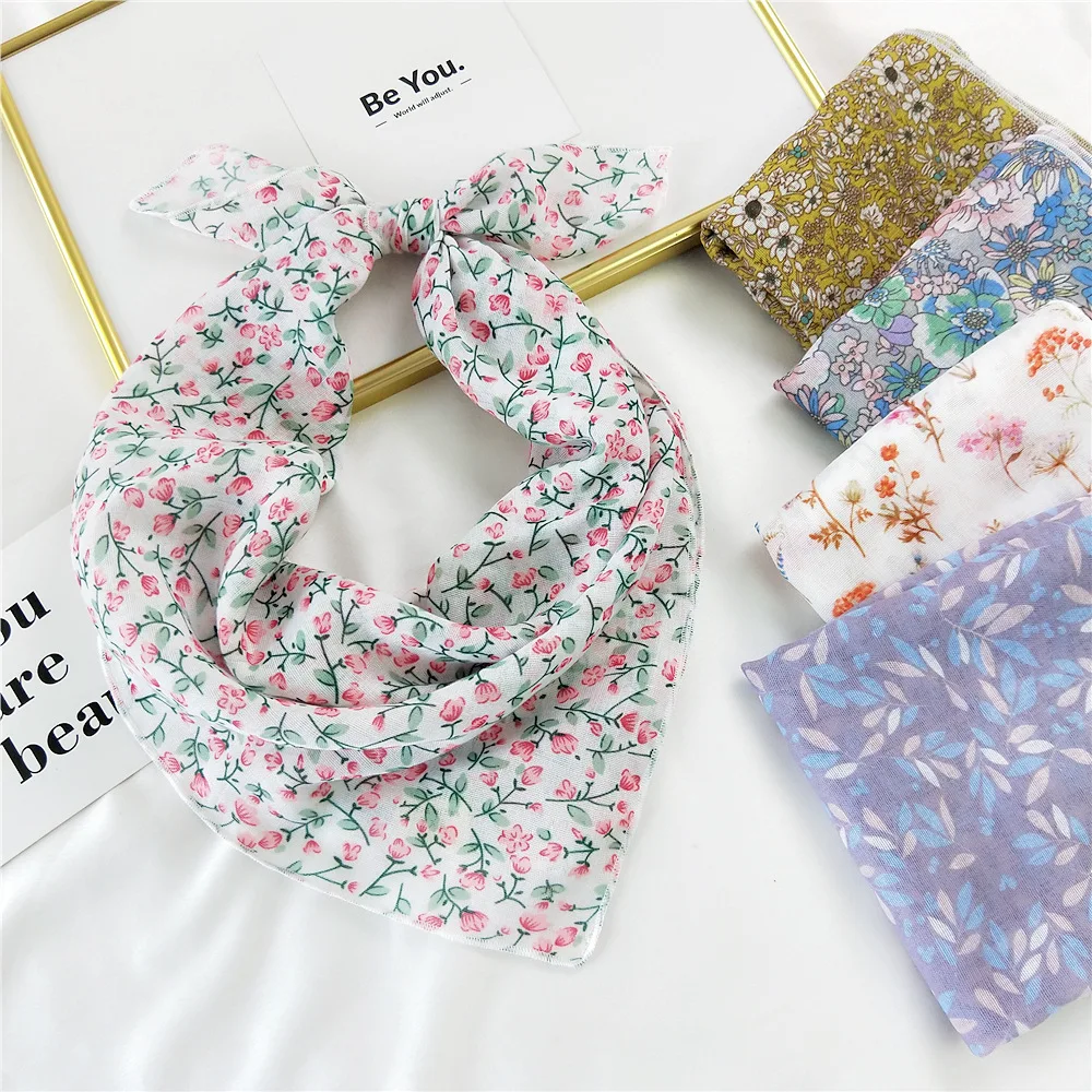 

Hair Women Scarf cotton linen Neckerchief Hijab Shawl Warps Bufanda Fashion Print Sqaure Female Floral Head Scarves Bandana 58cm