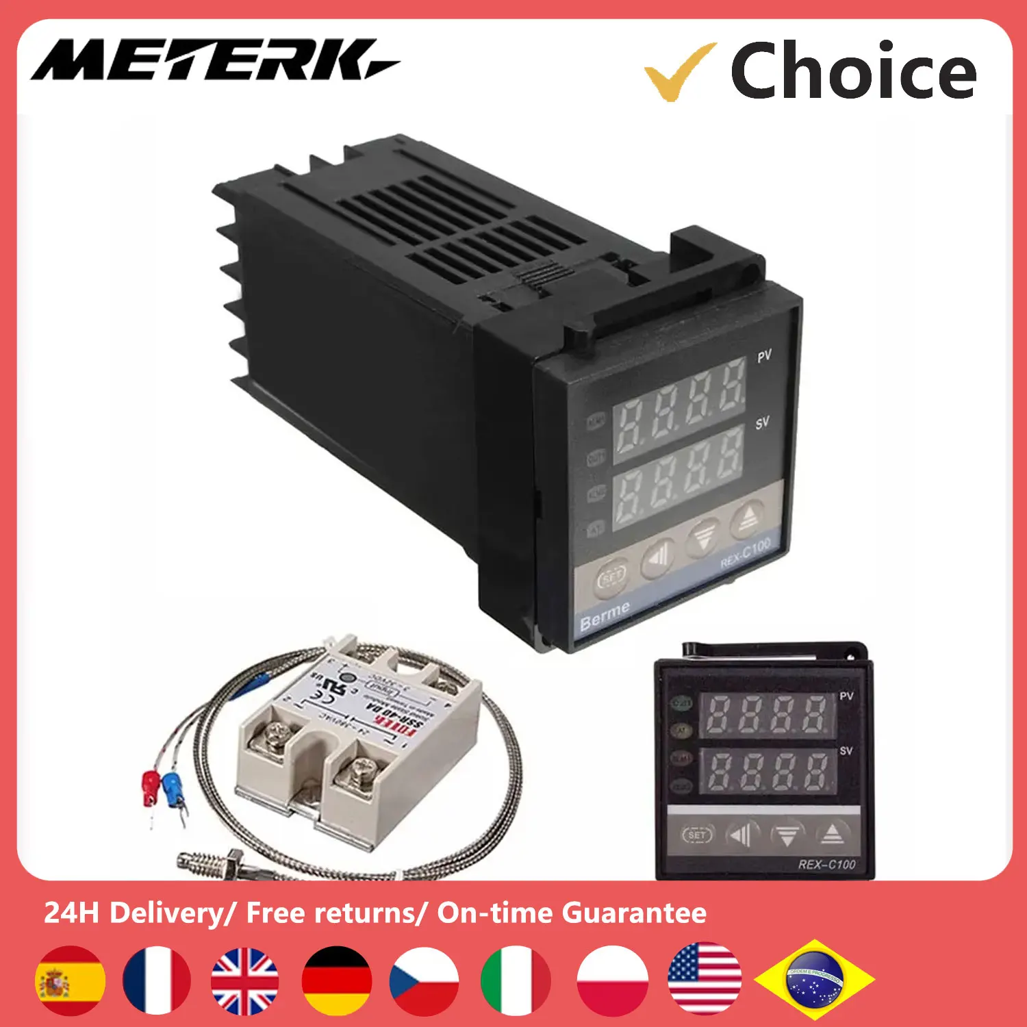 Цифровой ЖК-ПИД-регулятор температуры REX-C100 + Термопара K инструменты SSR макс. 40 А