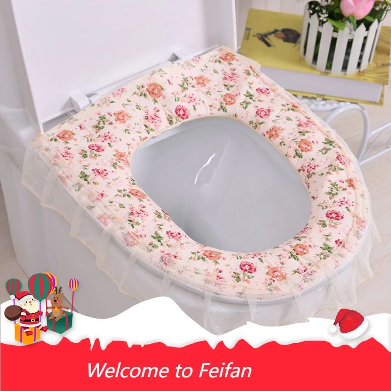 

Home Furnishing-Universal Lace Toilet Cover With Zipper, Toilet Ring, Waterproof, Thickened, Extra Large, 4 Seasons