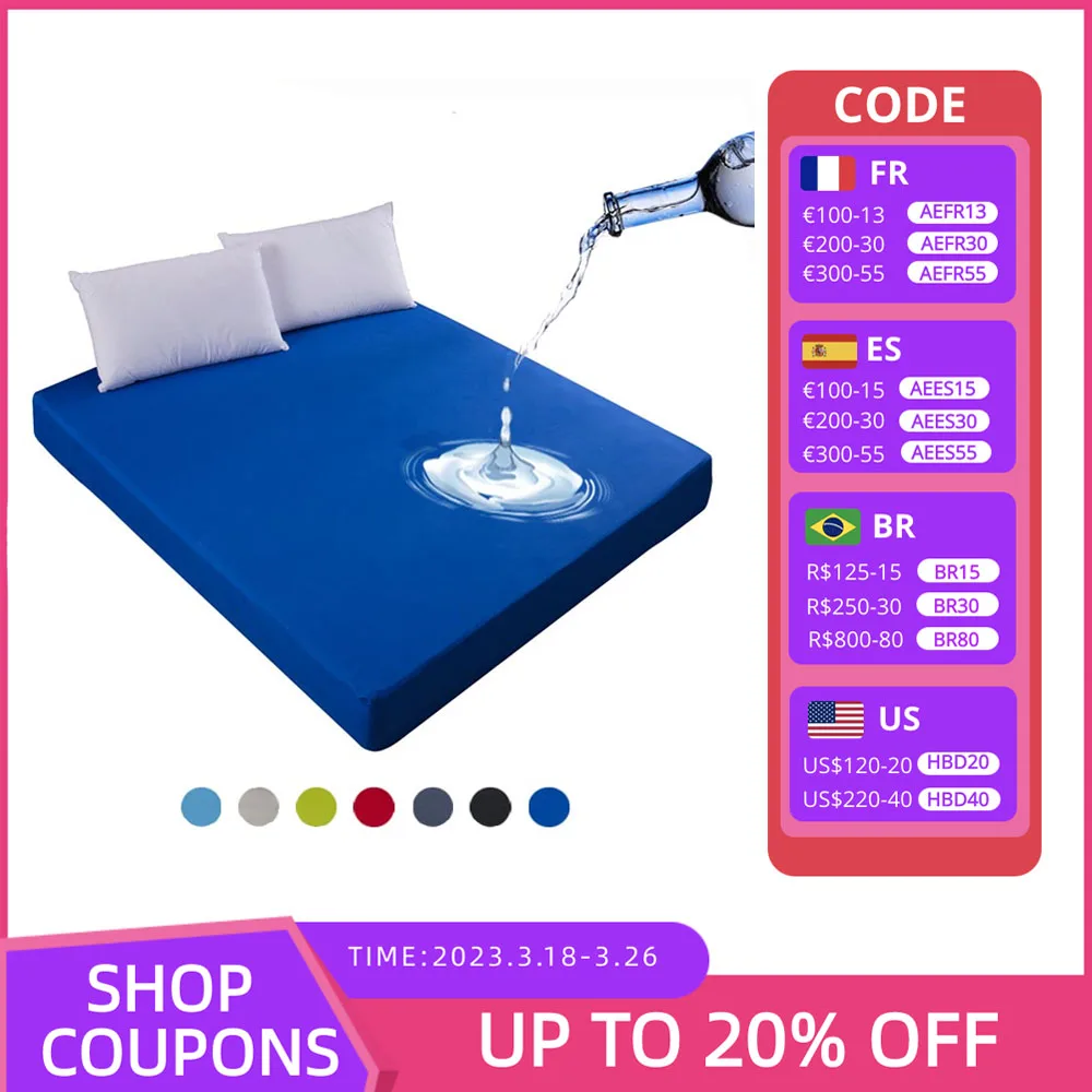 100% Waterproof Solid Bed Fitted Sheet Nordic Adjustable Mattress Covers Four Corners With Elastic Band Multi Size Bed Sheet