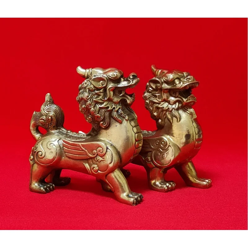

Brass talisman set Fengshui Door Lion Fu Foo Dog pixiu kylin Wealth Brave troops