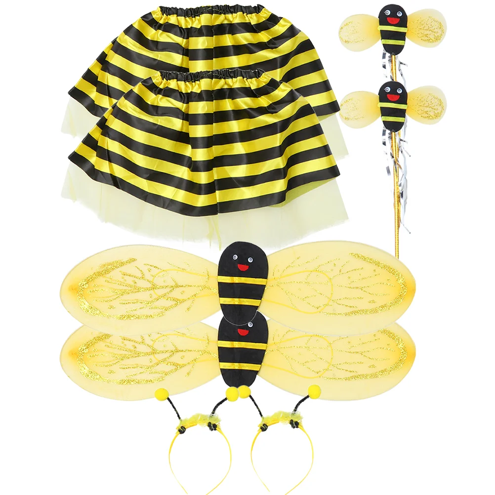 

2 Sets Little Bee Props Princess Costume Girls Party Clothes Decor Delicate Halloween Cosplay Supplies Wing Kids Plastic Child