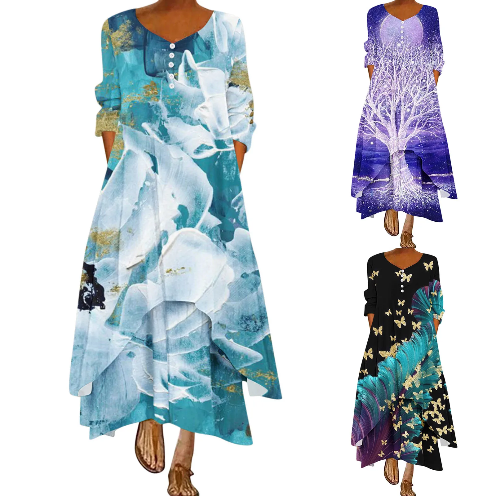 

Women Floral Loose Long Maxi Dress Oversized Bohemian Summer Beach Dress Womens Summer Dress