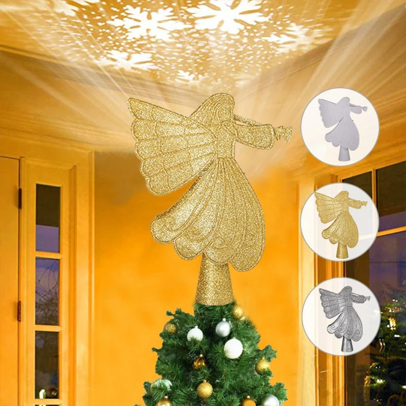 

Christmas Tree Top Decorated With Angel With Rotating Snowflake LED Display US Plug