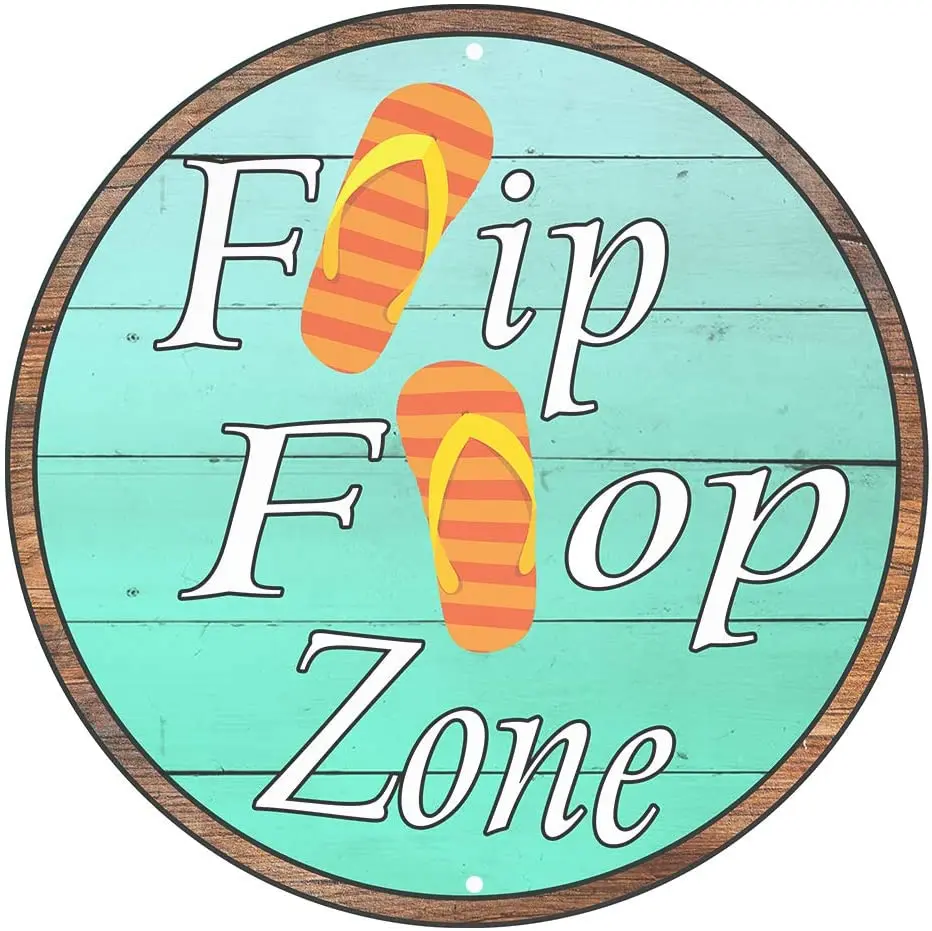 

Jacevoo Flip Flop Zone 12" Round Metal Sign Vintage Decor Home Pool Tropical Beach Wall Decoration Pool Tin Sign