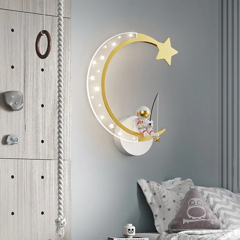 Modern LED Wall Lamp Acrylic Crystal Cartoon Astronaut Star Moon Children's Room Wall Sconces For Bedroom Bedside Decor Fixtures