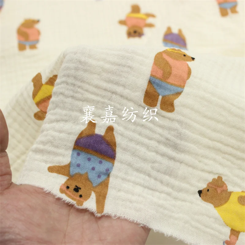 

100X135cm Fabric Cotton 100% Baby Cotton Double Gauze Cartoon Bear Printed Fabric 130g