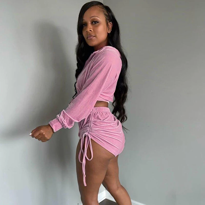 Hooded Velvet Tracksuit Women Sportwear Fall Winter 2 Piece Set Shorts and Top Zipper Two Outfit Sets 2022 |