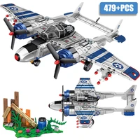 military ww2 479pcs p38 fighter model moc aircraft battle plane building blocks with solider figures bricks toys for children